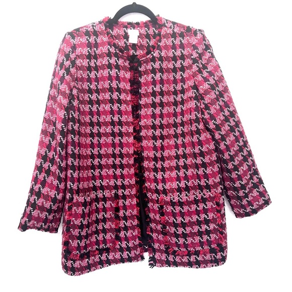 Chico's Houndstooth Tweed Open-Front Jacket M - Picture 8 of 10